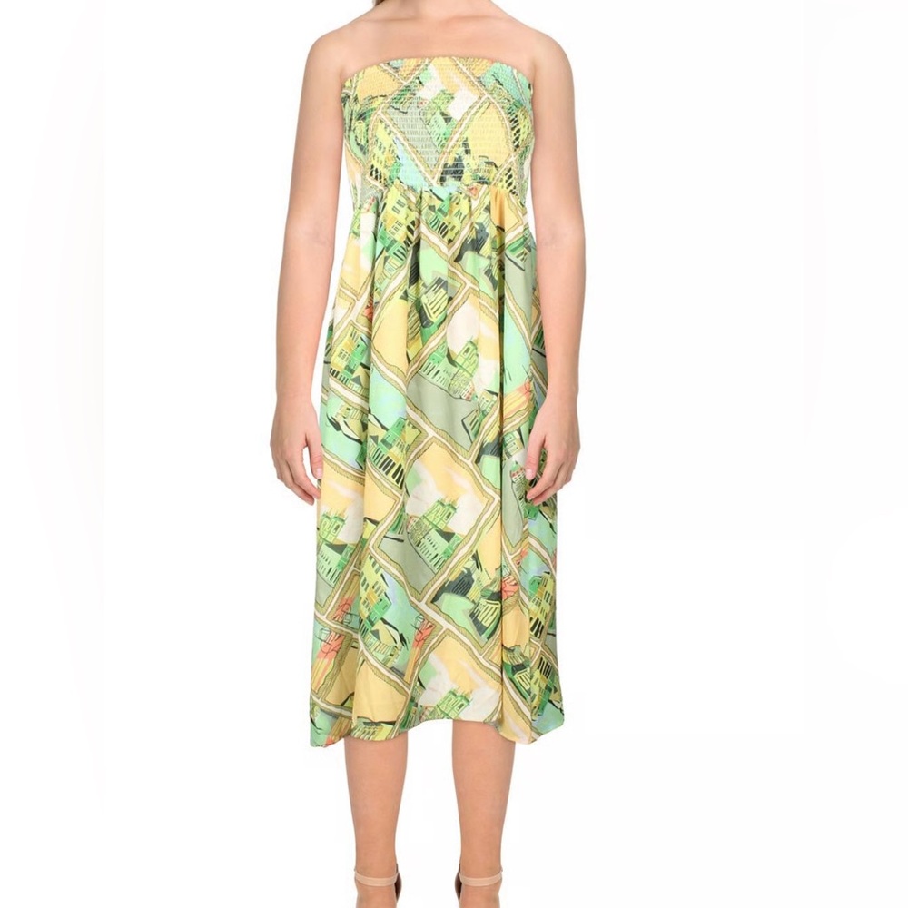NWT Bloomingdale's CQ by CQ women’s Strapless Dress in Green and Yellow